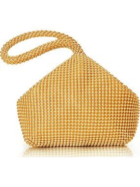 👜Women's Gold Beaded Triangle Evening Clutch Wristlet Purses Wedding Bag